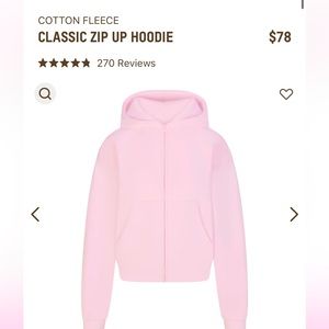 PINK SKIMS CLASSIC ZIP UP HOODIE - NWT UNOPENED - XS